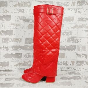 New Wild Diva Quilted Black Heeled Knee High Boots k762